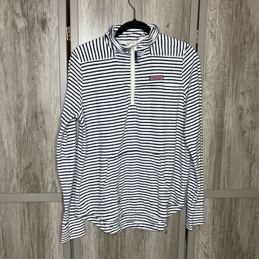 Vineyard Vines Sweatshirt Top Size M French Terry Front Pocket Striped